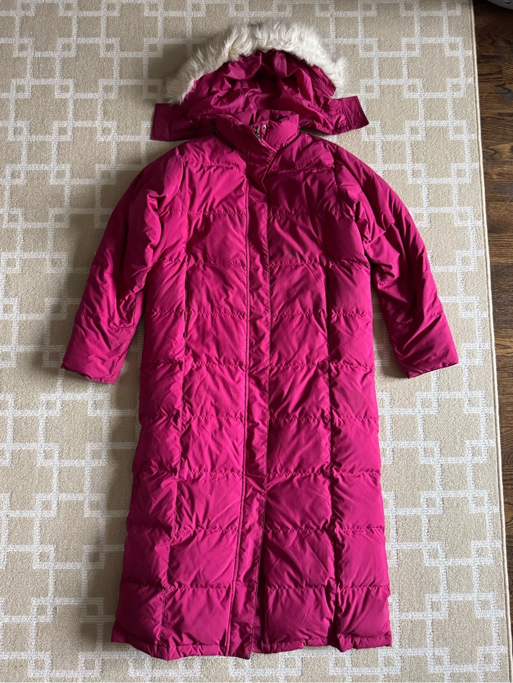 L.L. Bean Goose Down Full Length Puffer Coat Faux Fur Hood Magenta Pink M - Picture 8 of 8